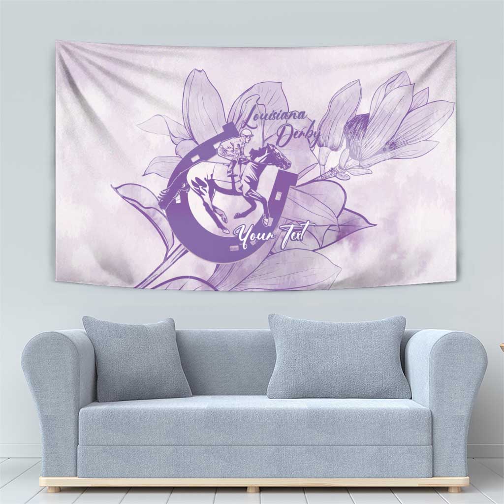 Personalized Louisiana Horse Racing Derby Tapestry Magnolia Blossom Horseshoe Pastel Purple