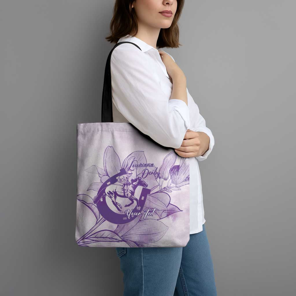 Personalized Louisiana Horse Racing Derby Tote Bag Magnolia Blossom Horseshoe Pastel Purple