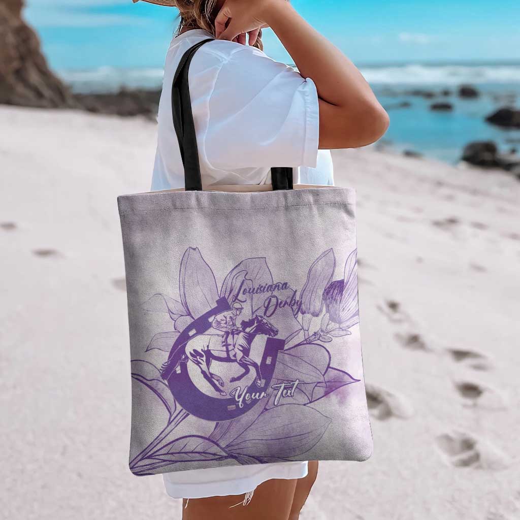 Personalized Louisiana Horse Racing Derby Tote Bag Magnolia Blossom Horseshoe Pastel Purple