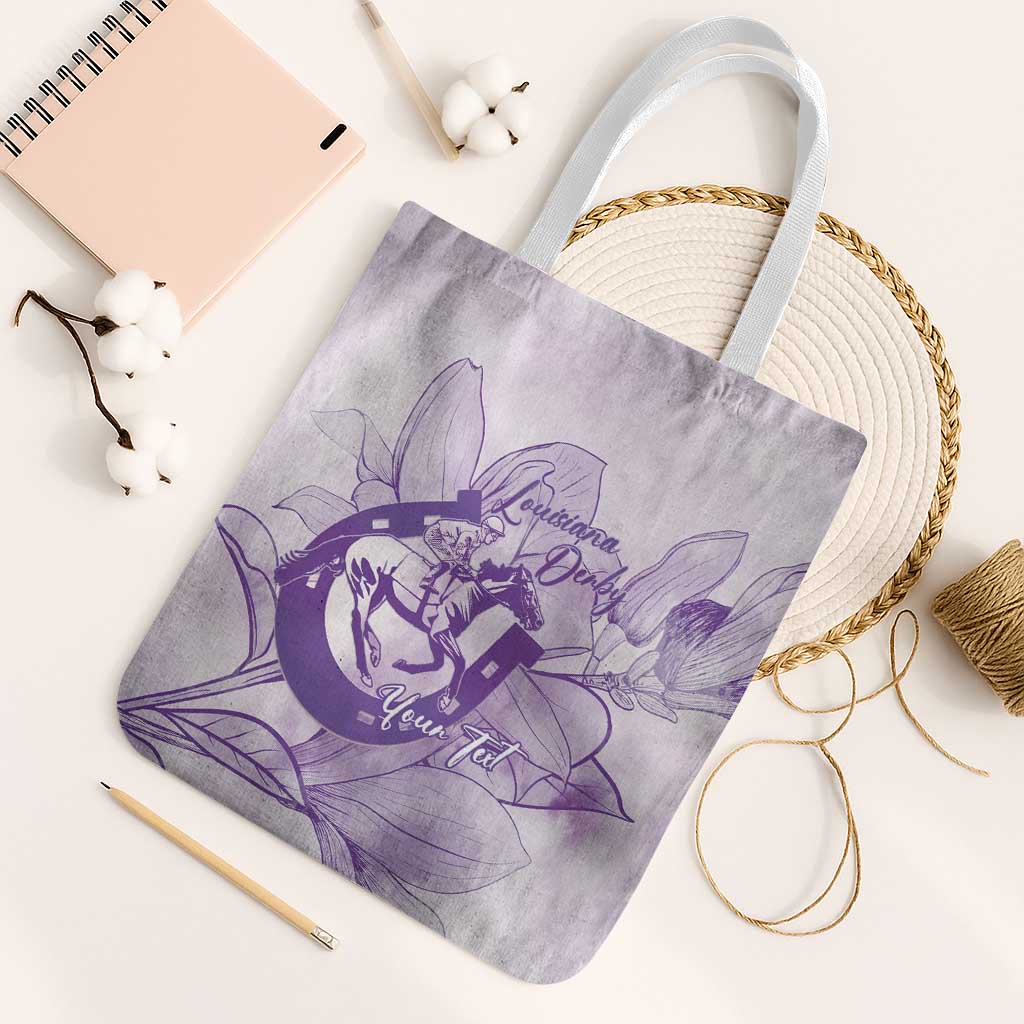 Personalized Louisiana Horse Racing Derby Tote Bag Magnolia Blossom Horseshoe Pastel Purple