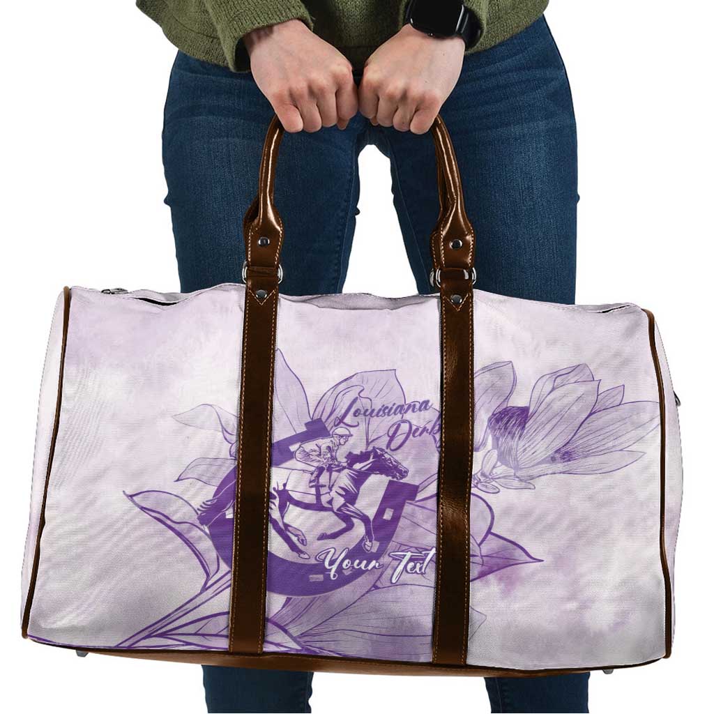 Personalized Louisiana Horse Racing Derby Travel Bag Magnolia Blossom Horseshoe Pastel Purple
