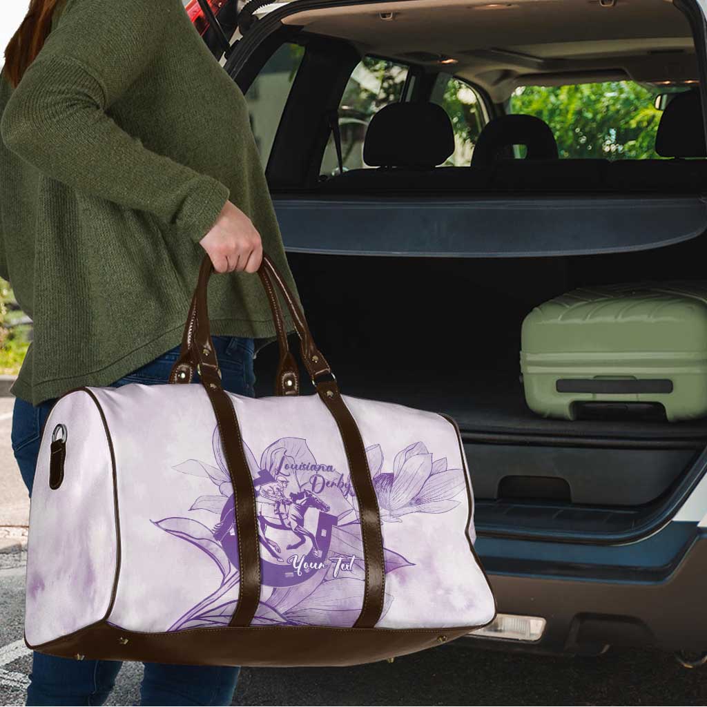 Personalized Louisiana Horse Racing Derby Travel Bag Magnolia Blossom Horseshoe Pastel Purple