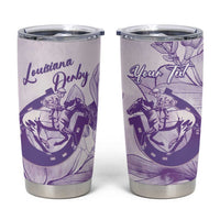 Personalized Louisiana Horse Racing Derby Tumbler Cup Magnolia Blossom Horseshoe Pastel Purple