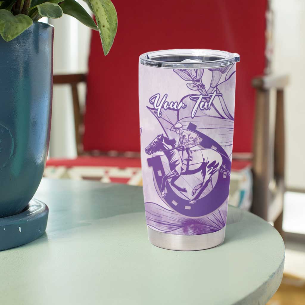 Personalized Louisiana Horse Racing Derby Tumbler Cup Magnolia Blossom Horseshoe Pastel Purple