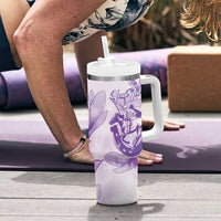 Personalized Louisiana Horse Racing Derby Tumbler With Handle Magnolia Blossom Horseshoe Pastel Purple