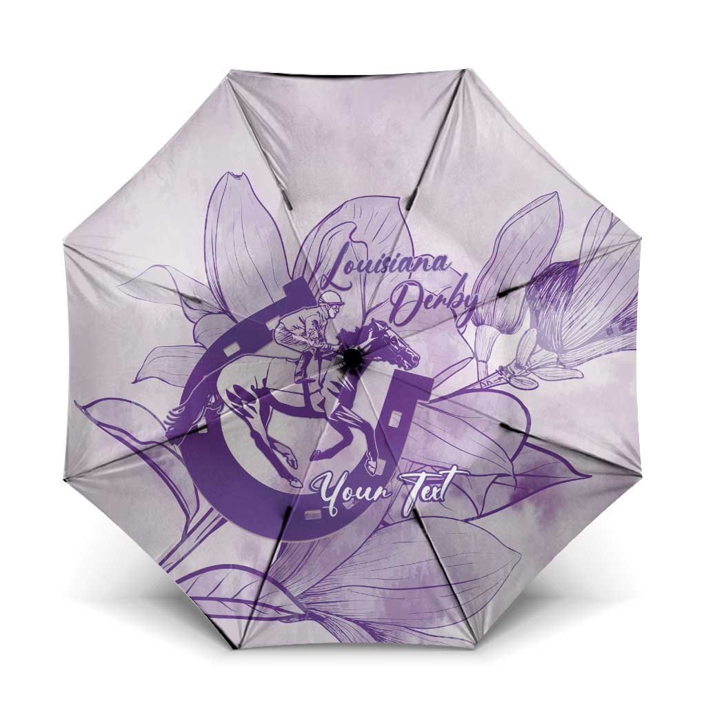 Personalized Louisiana Horse Racing Derby Umbrella Magnolia Blossom Horseshoe Pastel Purple
