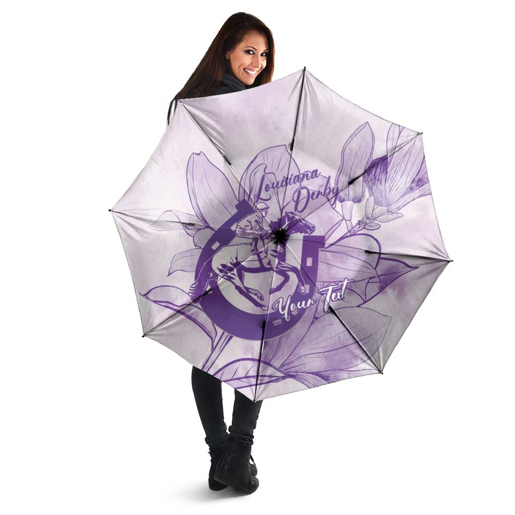 Personalized Louisiana Horse Racing Derby Umbrella Magnolia Blossom Horseshoe Pastel Purple