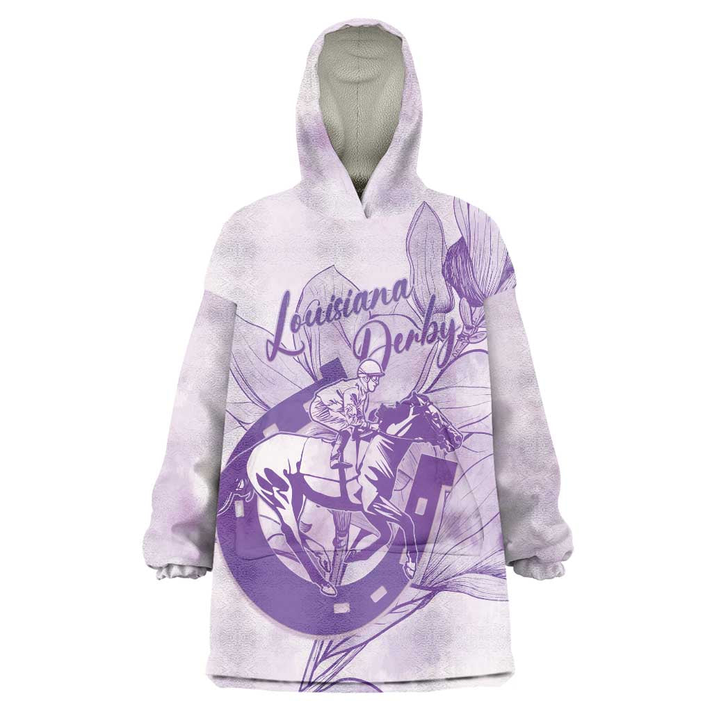 Personalized Louisiana Horse Racing Derby Wearable Blanket Hoodie Magnolia Blossom Horseshoe Pastel Purple