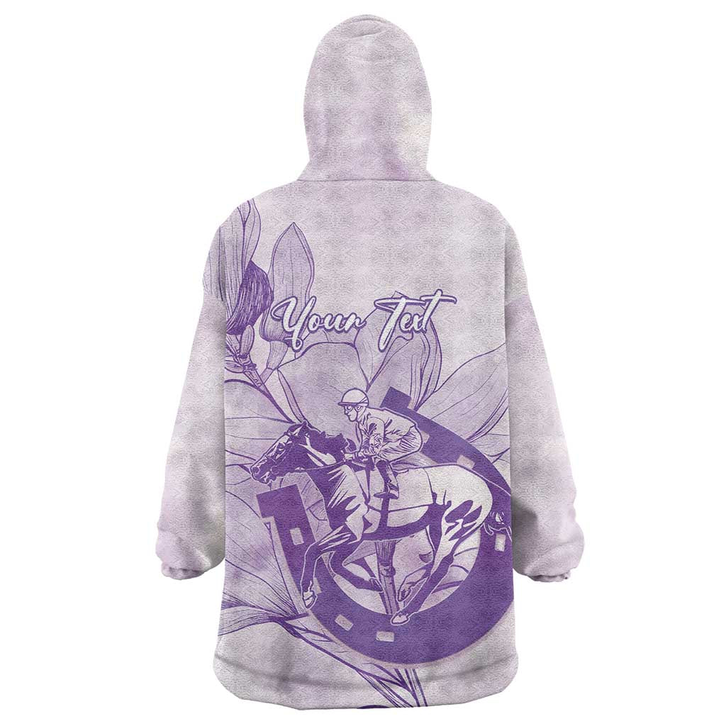 Personalized Louisiana Horse Racing Derby Wearable Blanket Hoodie Magnolia Blossom Horseshoe Pastel Purple