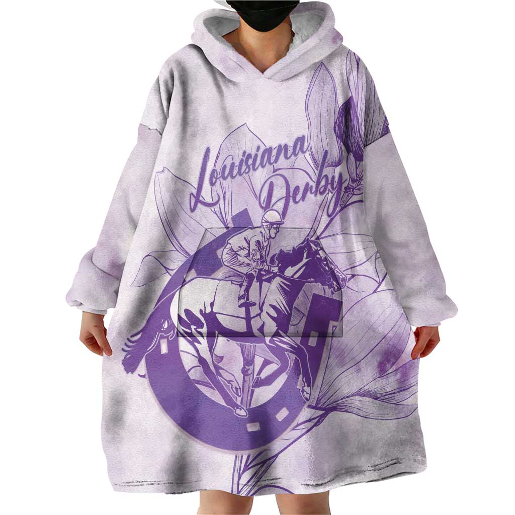 Personalized Louisiana Horse Racing Derby Wearable Blanket Hoodie Magnolia Blossom Horseshoe Pastel Purple
