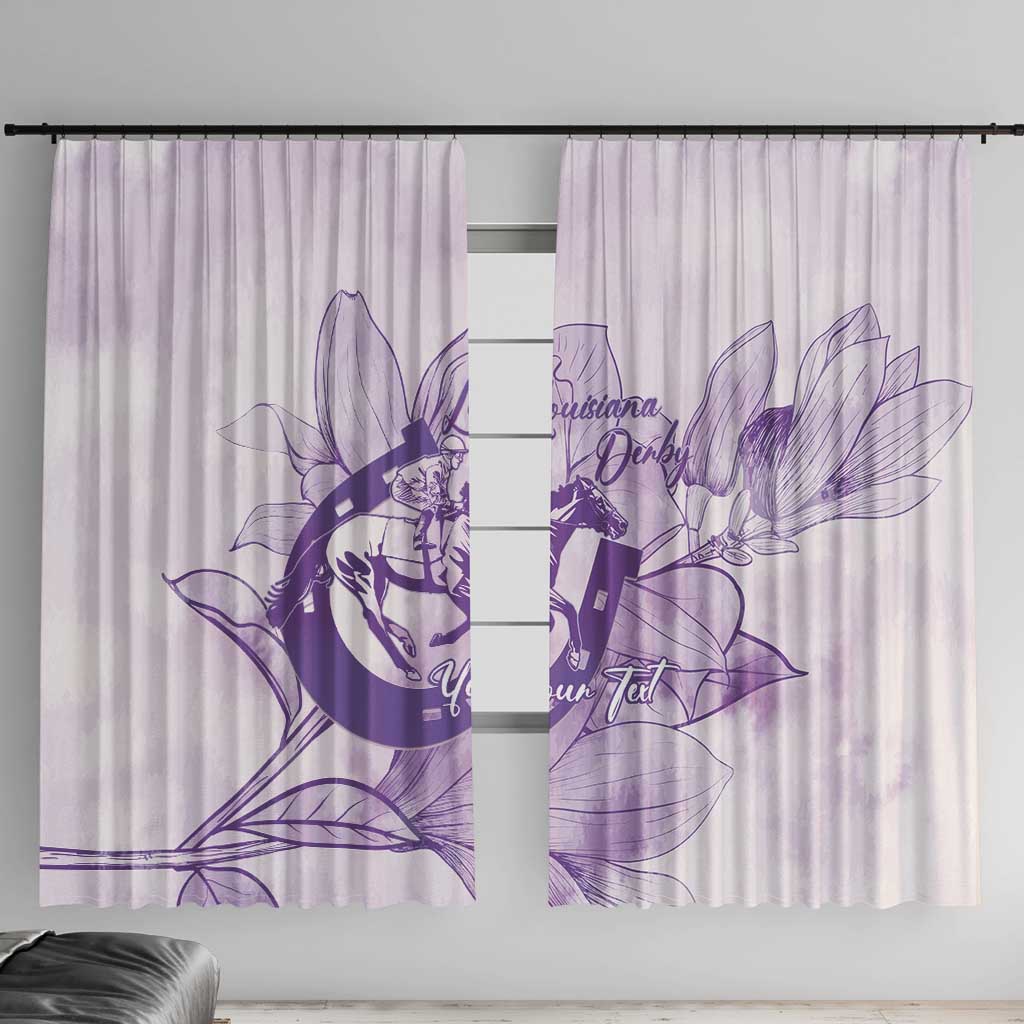 Personalized Louisiana Horse Racing Derby Window Curtain Magnolia Blossom Horseshoe Pastel Purple