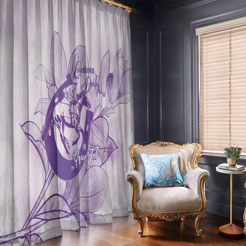 Personalized Louisiana Horse Racing Derby Window Curtain Magnolia Blossom Horseshoe Pastel Purple