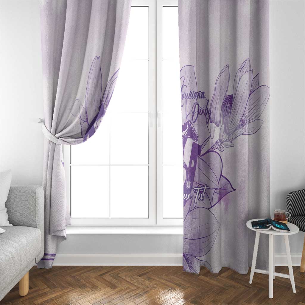 Personalized Louisiana Horse Racing Derby Window Curtain Magnolia Blossom Horseshoe Pastel Purple