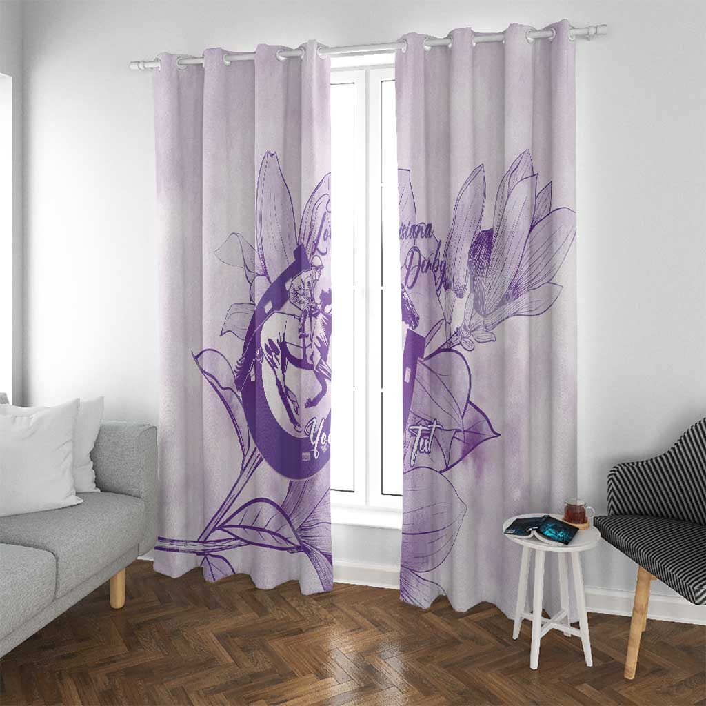 Personalized Louisiana Horse Racing Derby Window Curtain Magnolia Blossom Horseshoe Pastel Purple