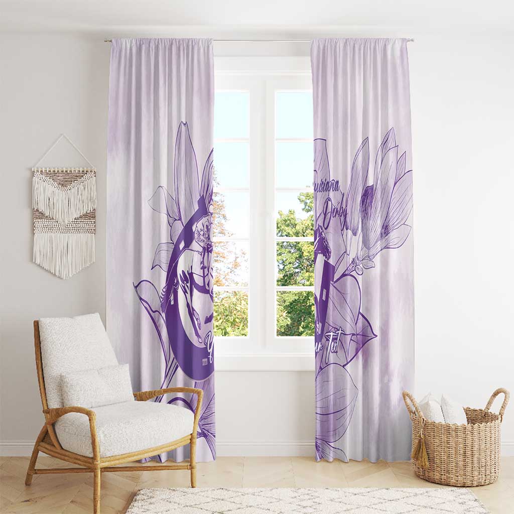 Personalized Louisiana Horse Racing Derby Window Curtain Magnolia Blossom Horseshoe Pastel Purple
