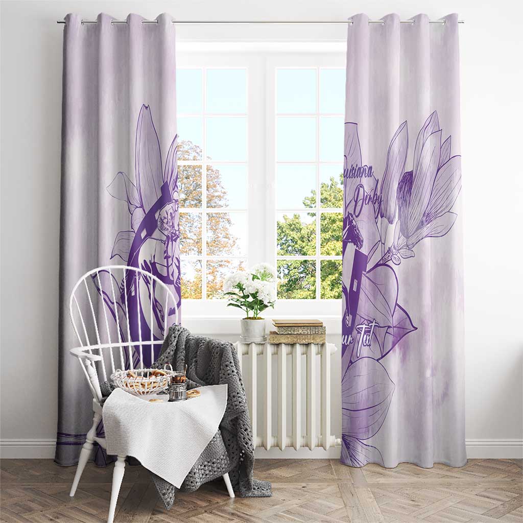 Personalized Louisiana Horse Racing Derby Window Curtain Magnolia Blossom Horseshoe Pastel Purple