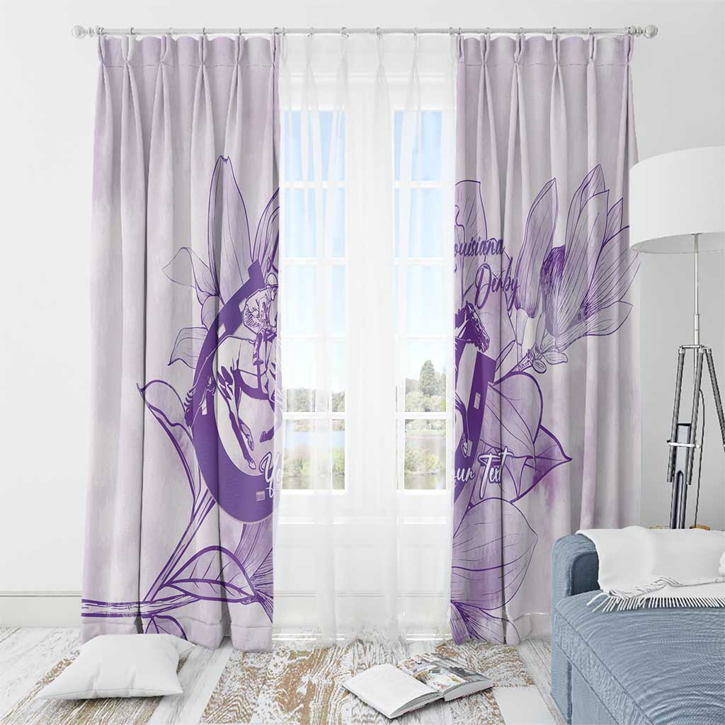 Personalized Louisiana Horse Racing Derby Window Curtain Magnolia Blossom Horseshoe Pastel Purple