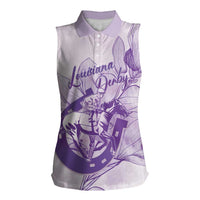 Personalized Louisiana Horse Racing Derby Women Sleeveless Polo Shirt Magnolia Blossom Horseshoe Pastel Purple