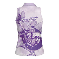 Personalized Louisiana Horse Racing Derby Women Sleeveless Polo Shirt Magnolia Blossom Horseshoe Pastel Purple