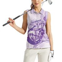 Personalized Louisiana Horse Racing Derby Women Sleeveless Polo Shirt Magnolia Blossom Horseshoe Pastel Purple