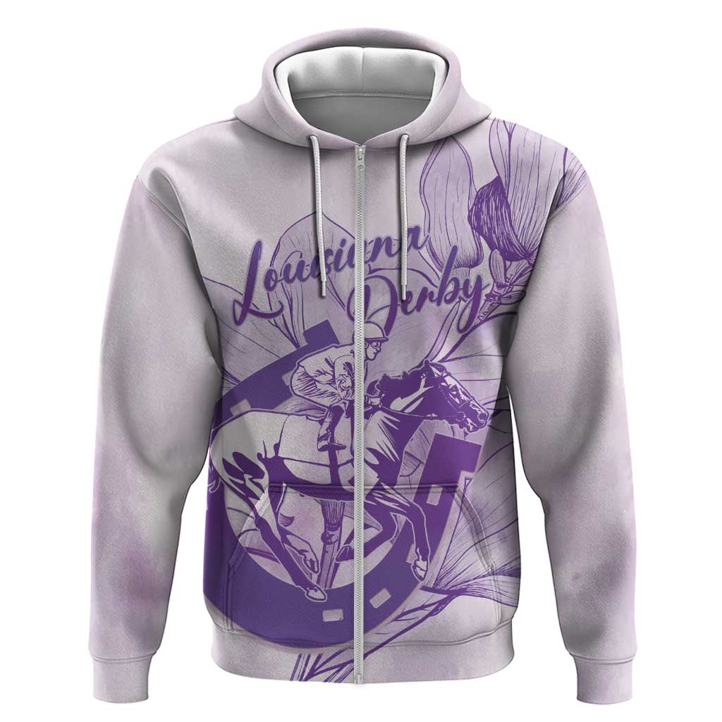 Personalized Louisiana Horse Racing Derby Zip Hoodie Magnolia Blossom Horseshoe Pastel Purple