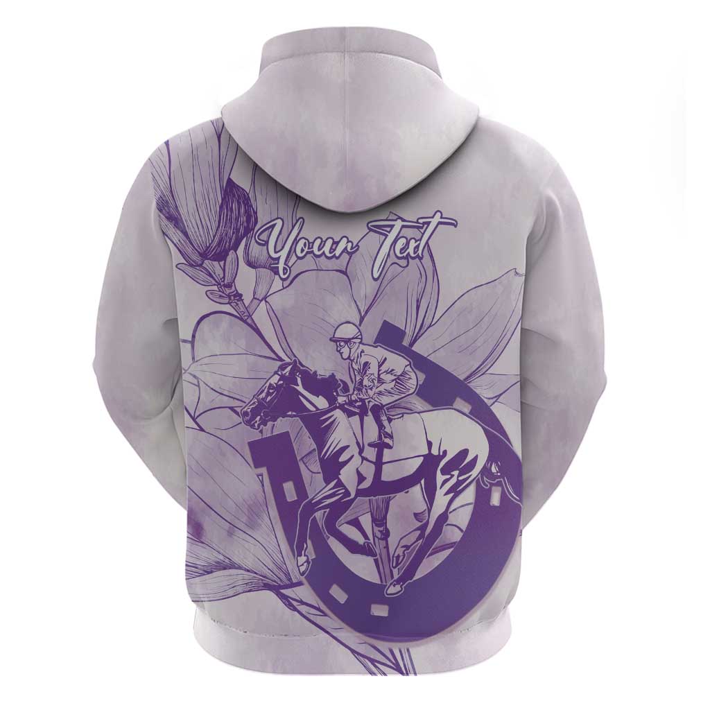 Personalized Louisiana Horse Racing Derby Zip Hoodie Magnolia Blossom Horseshoe Pastel Purple