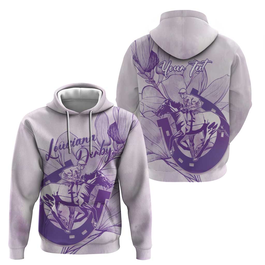 Personalized Louisiana Horse Racing Derby Zip Hoodie Magnolia Blossom Horseshoe Pastel Purple