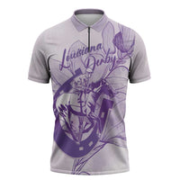 Personalized Louisiana Horse Racing Derby Zipper Polo Shirt Magnolia Blossom Horseshoe Pastel Purple