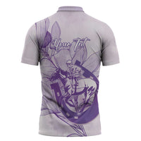 Personalized Louisiana Horse Racing Derby Zipper Polo Shirt Magnolia Blossom Horseshoe Pastel Purple