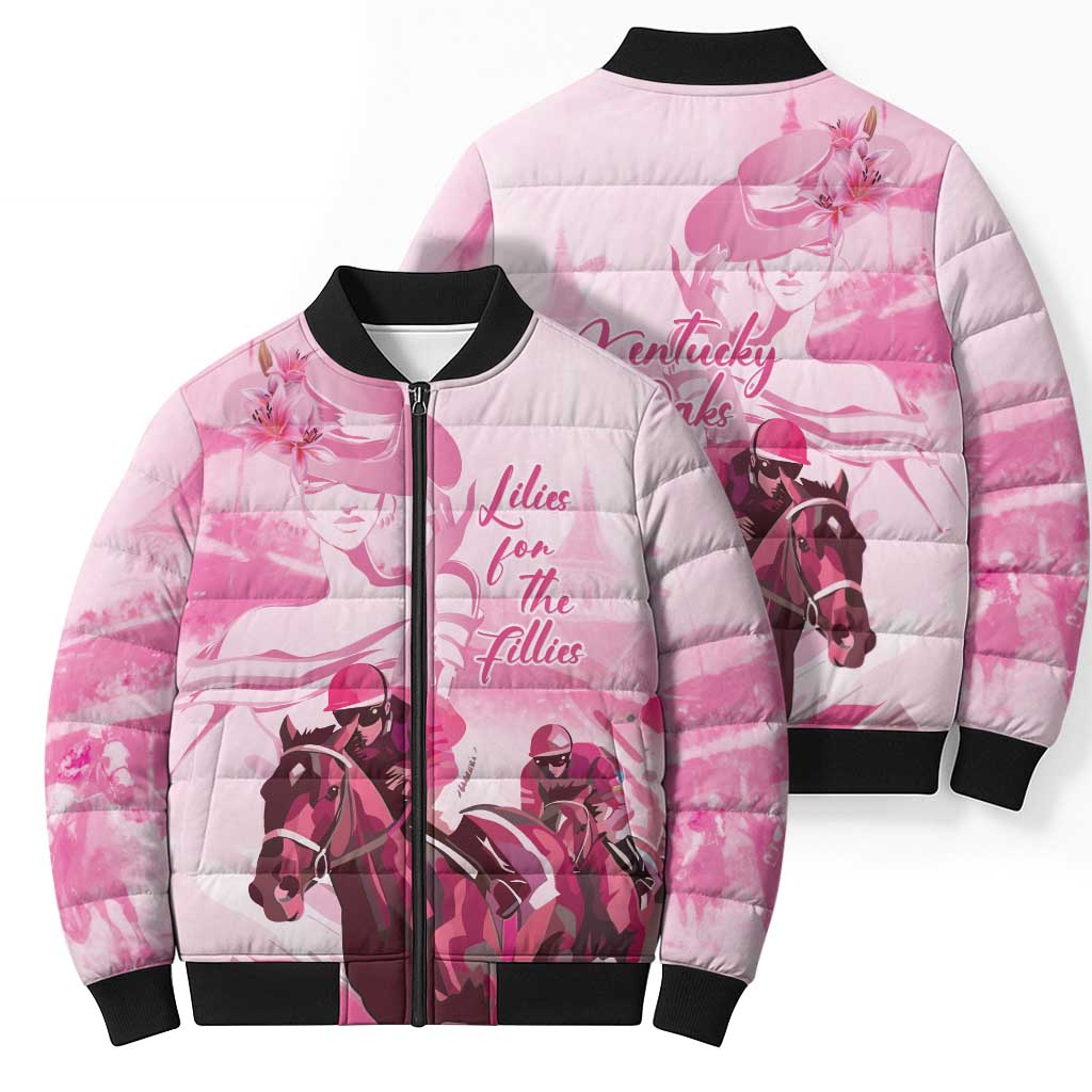 Kentucky Horse Racing Oaks Bomber Puffer Jacket Lilies For The Fillies