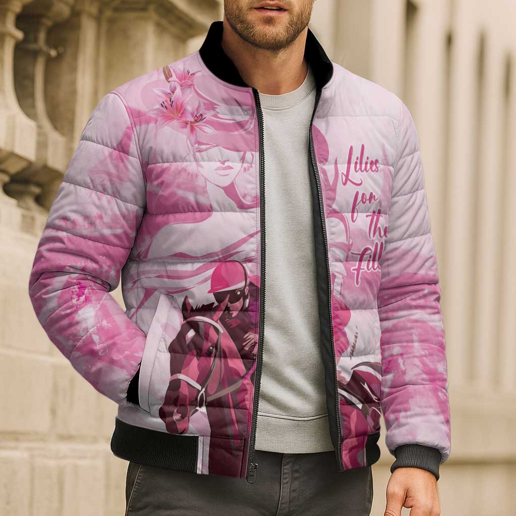Kentucky Horse Racing Oaks Bomber Puffer Jacket Lilies For The Fillies