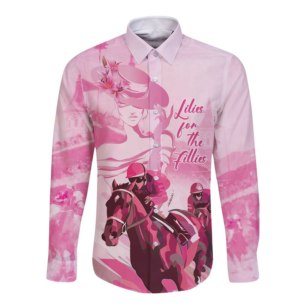 Kentucky Horse Racing Oaks Long Sleeve Button Shirt Lilies For The Fillies