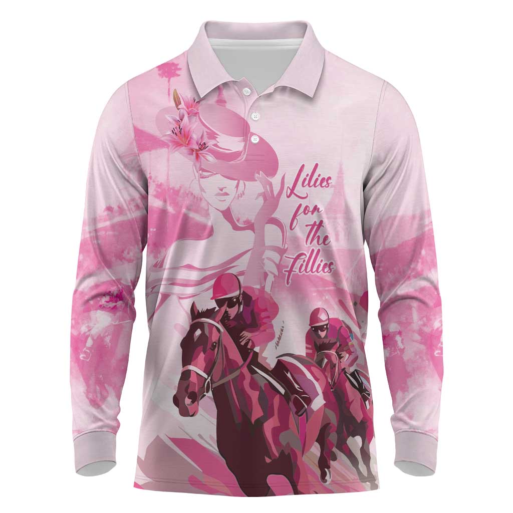 Kentucky Horse Racing Oaks Long Sleeve Polo Shirt Lilies For The Fillies