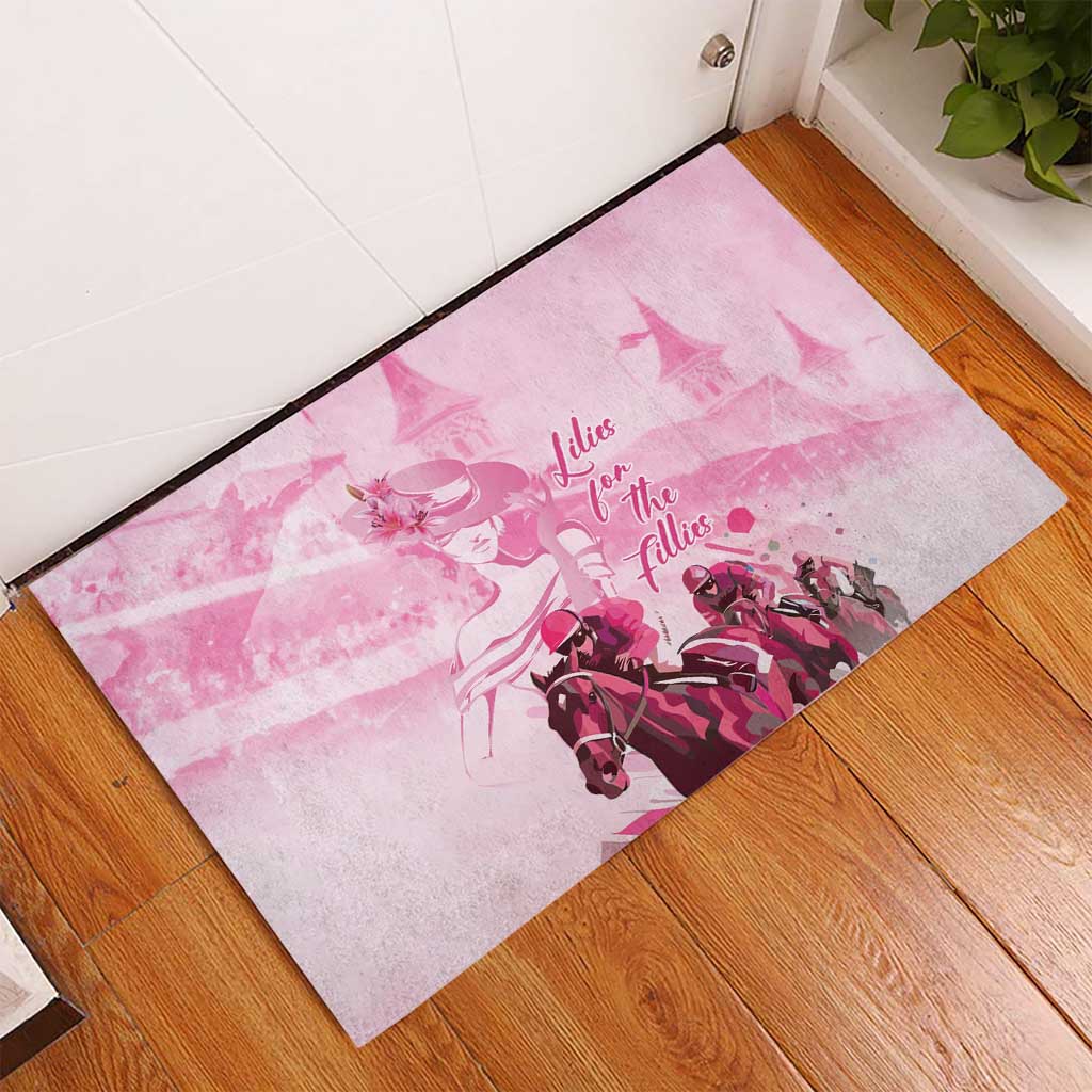 Kentucky Horse Racing Oaks Rubber Doormat Lilies For The Fillies