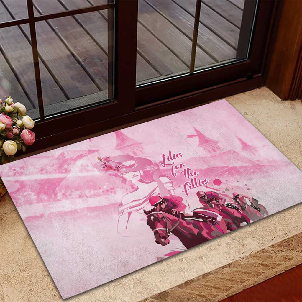 Kentucky Horse Racing Oaks Rubber Doormat Lilies For The Fillies