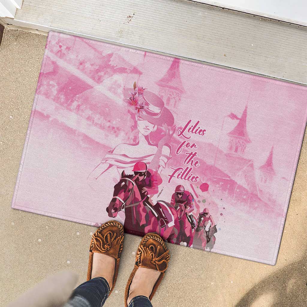 Kentucky Horse Racing Oaks Rubber Doormat Lilies For The Fillies