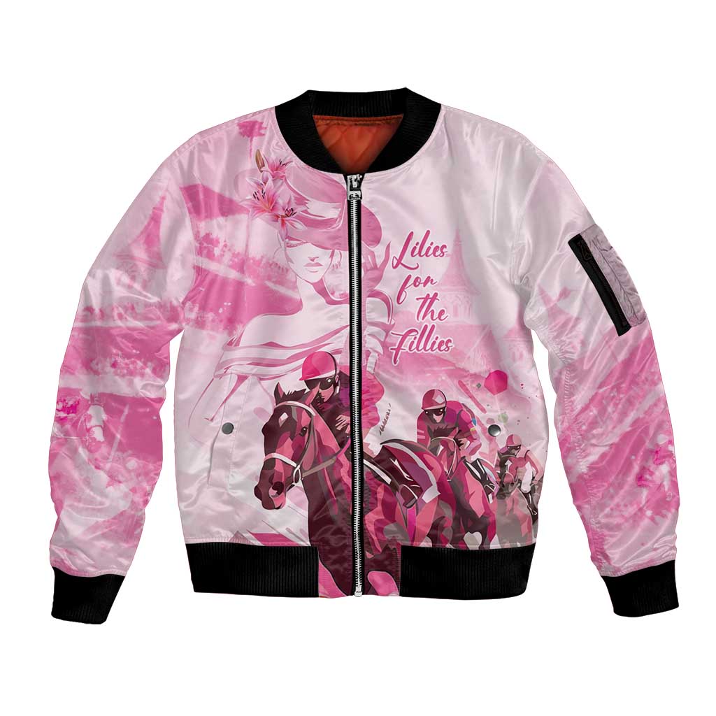 Kentucky Horse Racing Oaks Sleeve Zip Bomber Jacket Lilies For The Fillies