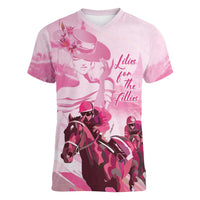 Kentucky Horse Racing Oaks Women V-Neck T-Shirt Lilies For The Fillies