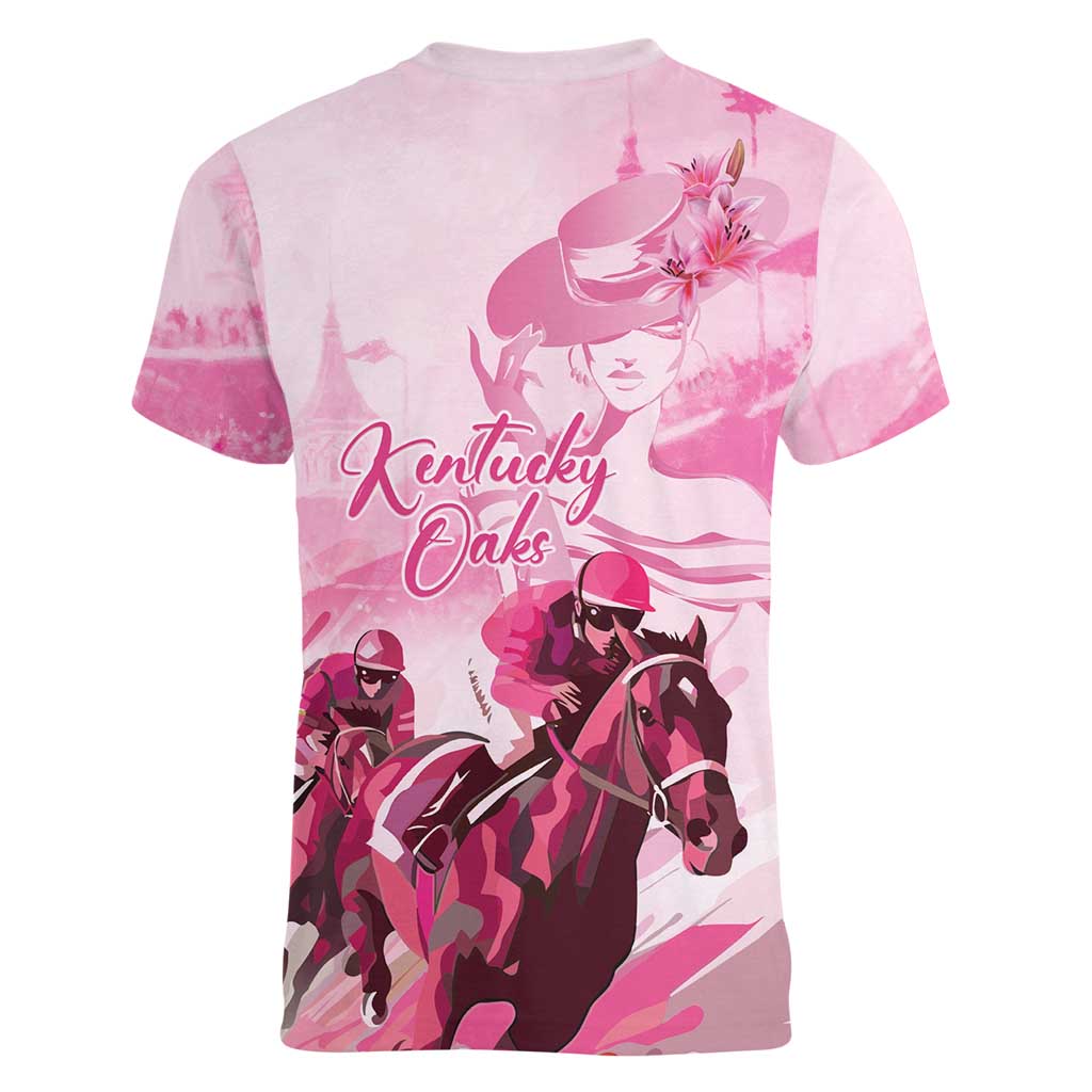 Kentucky Horse Racing Oaks Women V-Neck T-Shirt Lilies For The Fillies