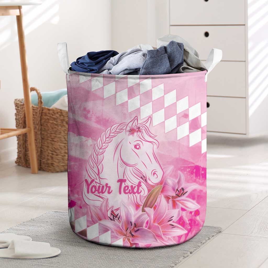 Kentucky Horse Racing Oaks Personalized Laundry Basket Filly Lily Flowers Pink Out