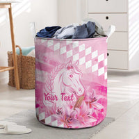 Kentucky Horse Racing Oaks Personalized Laundry Basket Filly Lily Flowers Pink Out
