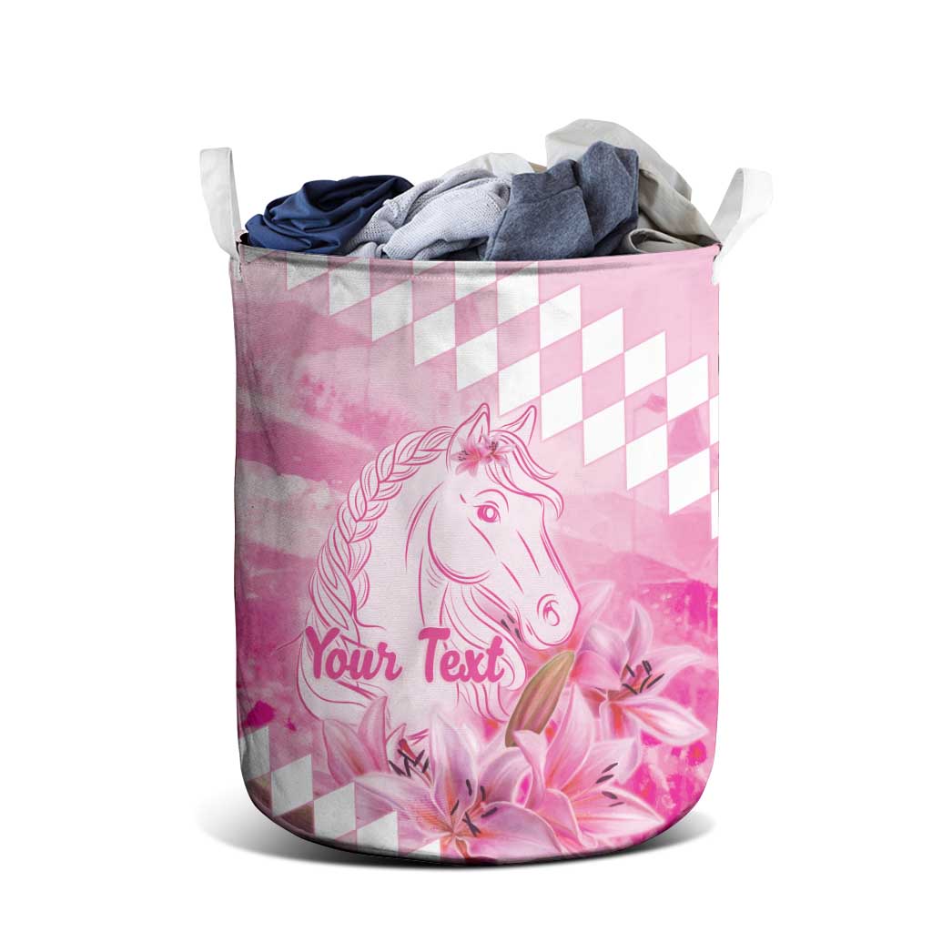 Kentucky Horse Racing Oaks Personalized Laundry Basket Filly Lily Flowers Pink Out