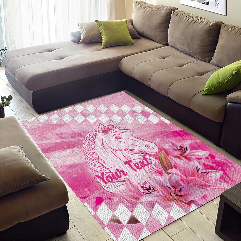 Kentucky Horse Racing Oaks Personalized Area Rug Filly Lily Flowers Pink Out