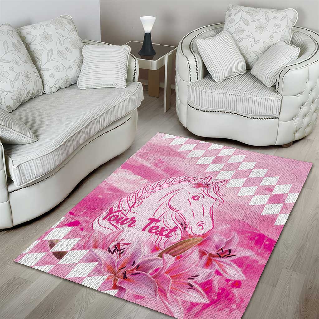 Kentucky Horse Racing Oaks Personalized Area Rug Filly Lily Flowers Pink Out