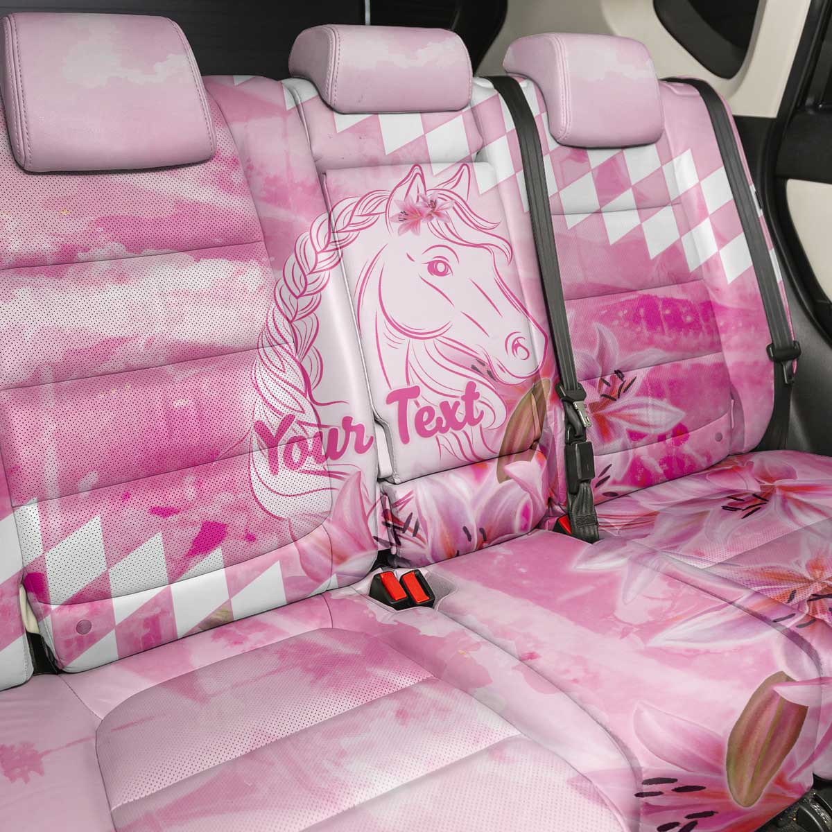 Kentucky Horse Racing Oaks Personalized Back Car Seat Cover Filly Lily Flowers Pink Out