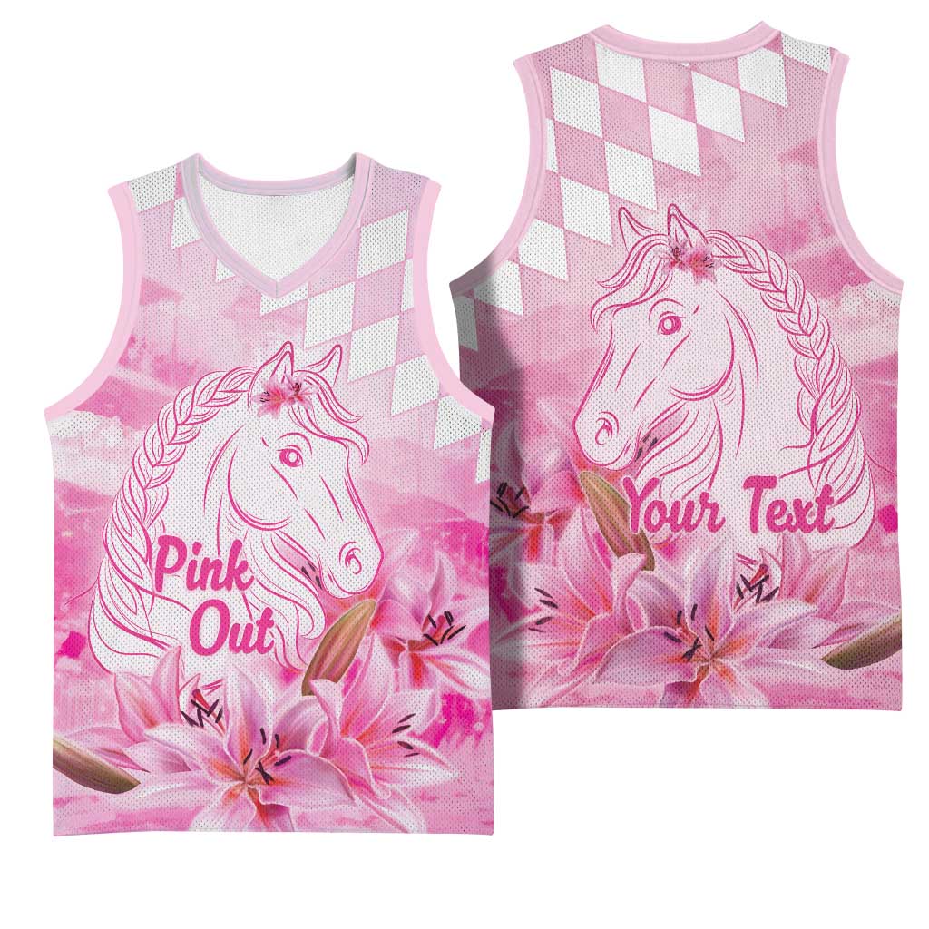Kentucky Horse Racing Oaks Personalized Basketball Jersey Filly Lily Flowers Pink Out