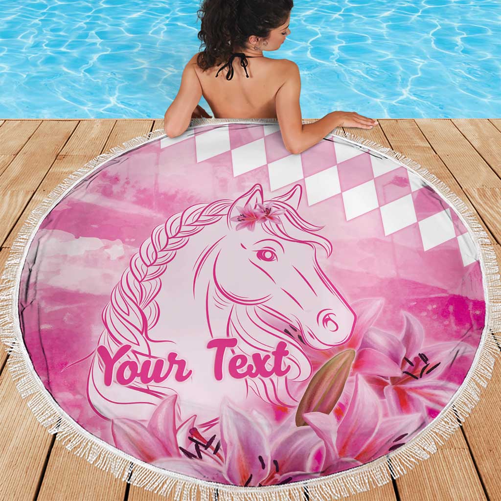 Kentucky Horse Racing Oaks Personalized Beach Blanket Filly Lily Flowers Pink Out
