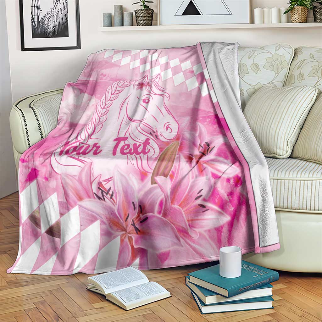 Kentucky Horse Racing Oaks Personalized Blanket Filly Lily Flowers Pink Out