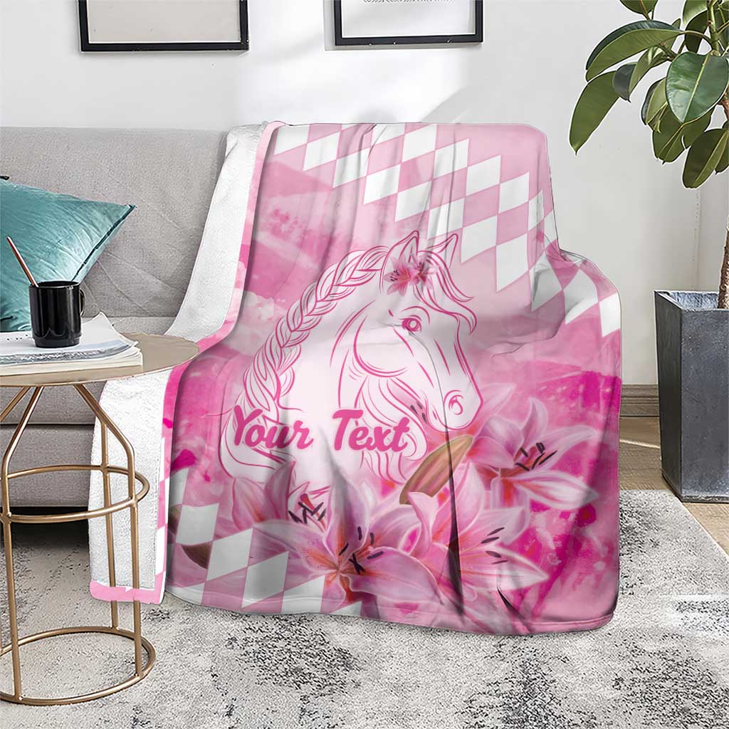 Kentucky Horse Racing Oaks Personalized Blanket Filly Lily Flowers Pink Out