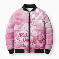 Kentucky Horse Racing Oaks Personalized Bomber Puffer Jacket Filly Lily Flowers Pink Out